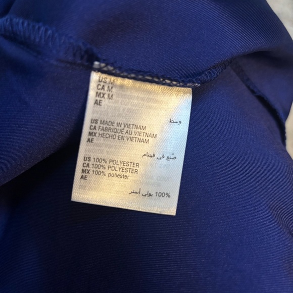 INC SILKY ROYAL BLUE LONG SLEEVE KEYHOLE GOLD CHAIN NECKLINE DRESSY BLOUSE SZ M - Picture 8 of 10